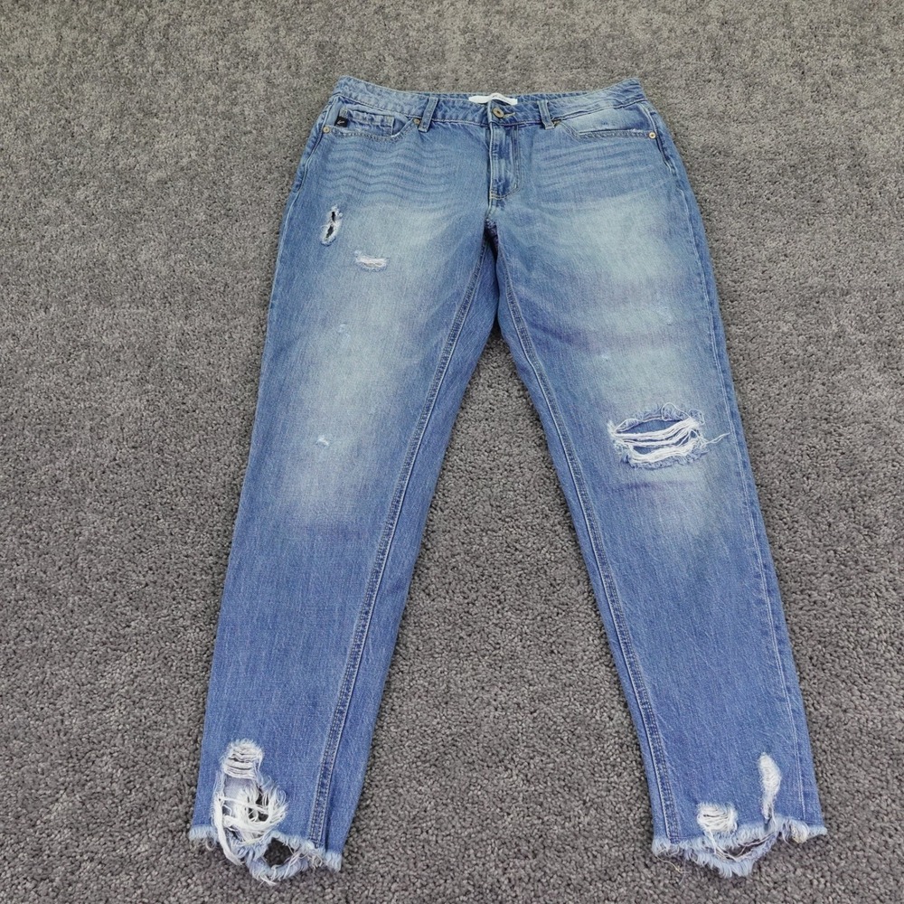 KanCan Jeans Womens 9/28 Blue Distressed Straight Leg Denim Pants Cotton